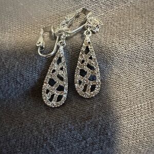 Estate Silver Crystal Teardrop Clip-On Earrings